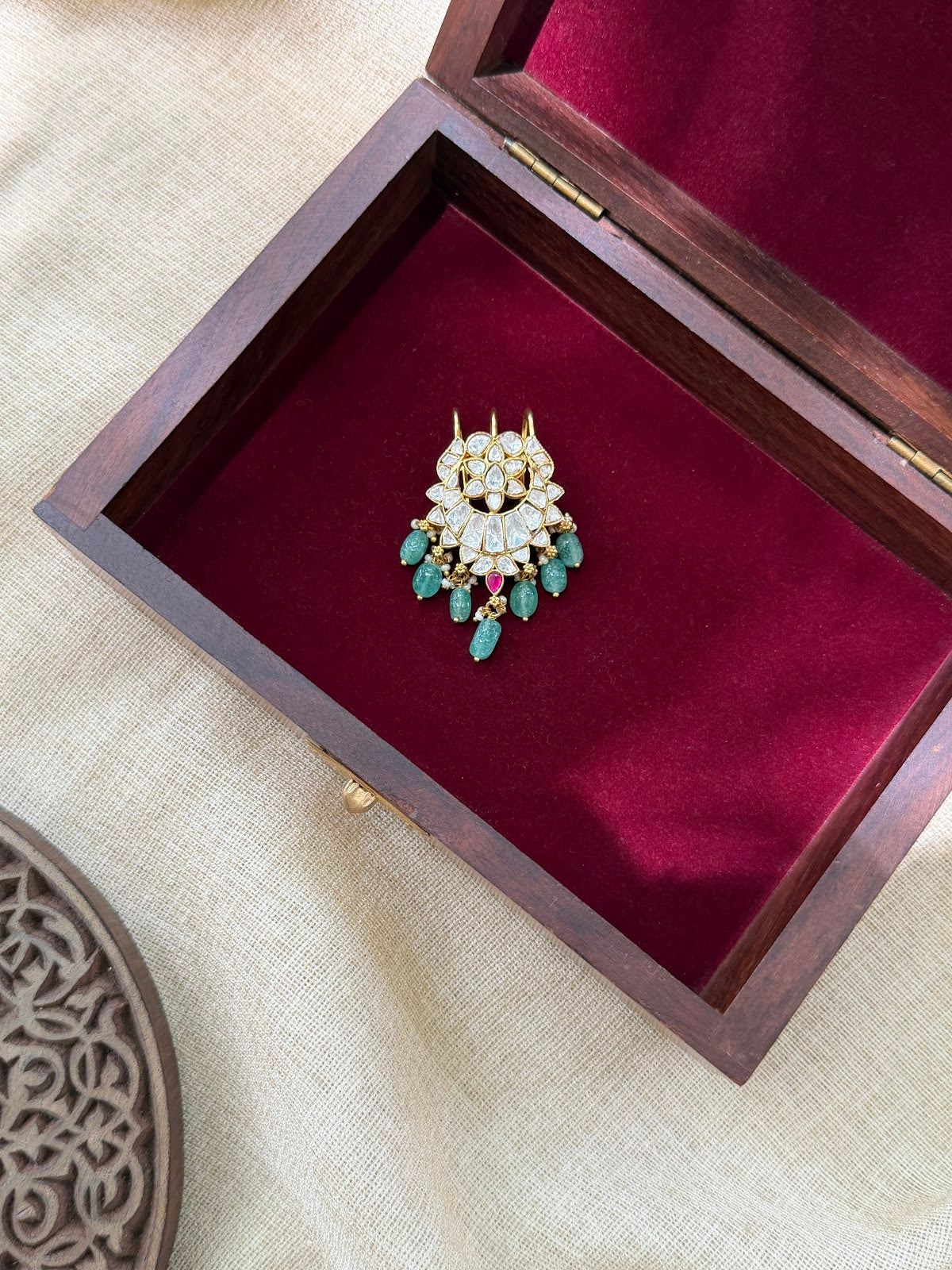White Jadau Kundan Hair Pendant | Handmade Gold Plated | HA402