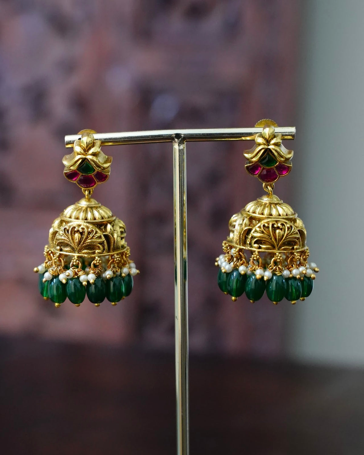 Multicolour Antique Gold Plated Lakshmi & Peacock Choker Set with Green Beads & Earrings | NC940