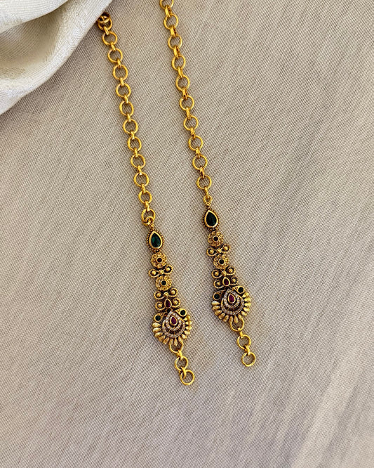 Royal Straight Ear Chain | Antique Gold Finish | Green | EC213
