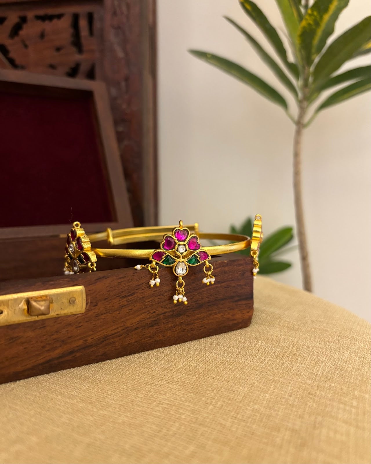 Floral Peacock Jadau Kundan Armlets AR010 view 3