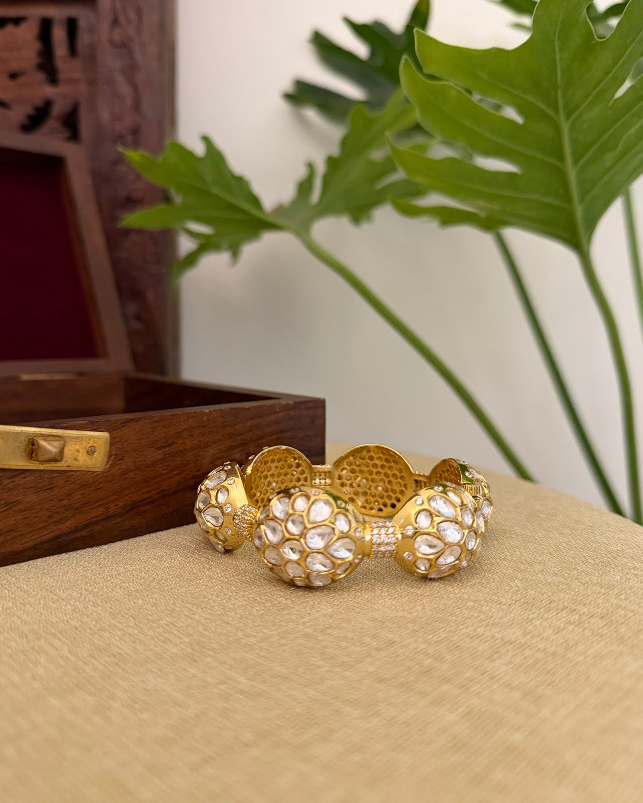 White Stone Jadau Kundan Bangles Gold Plated BA93