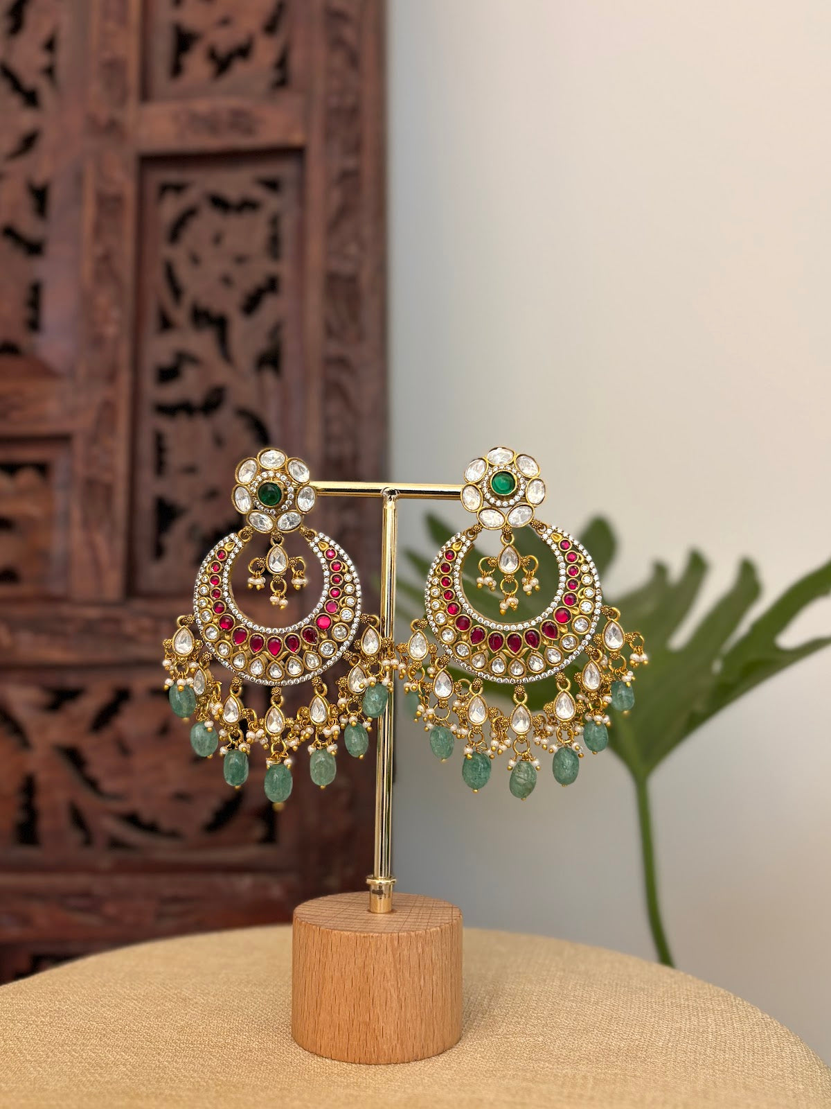 Bridal Multicolor Kundan Mossanite Chandbali Earrings  | ER439