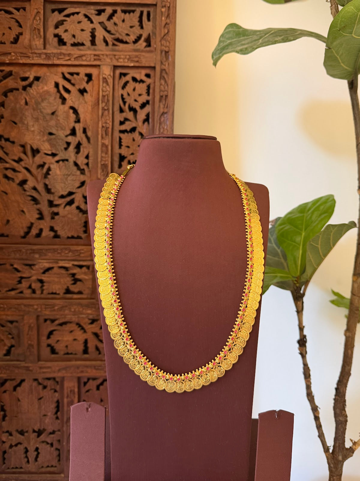 Kaasu Haram with Premium Ruby Stones | Handmade Gold Plated | NC728