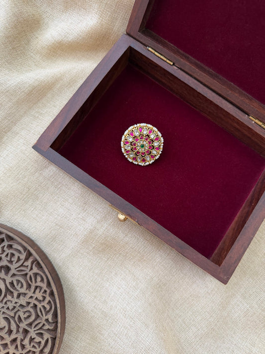 Elegant Multicolour Jadau Kundan Hair Pendant | Handmade Gold Plated | HA404