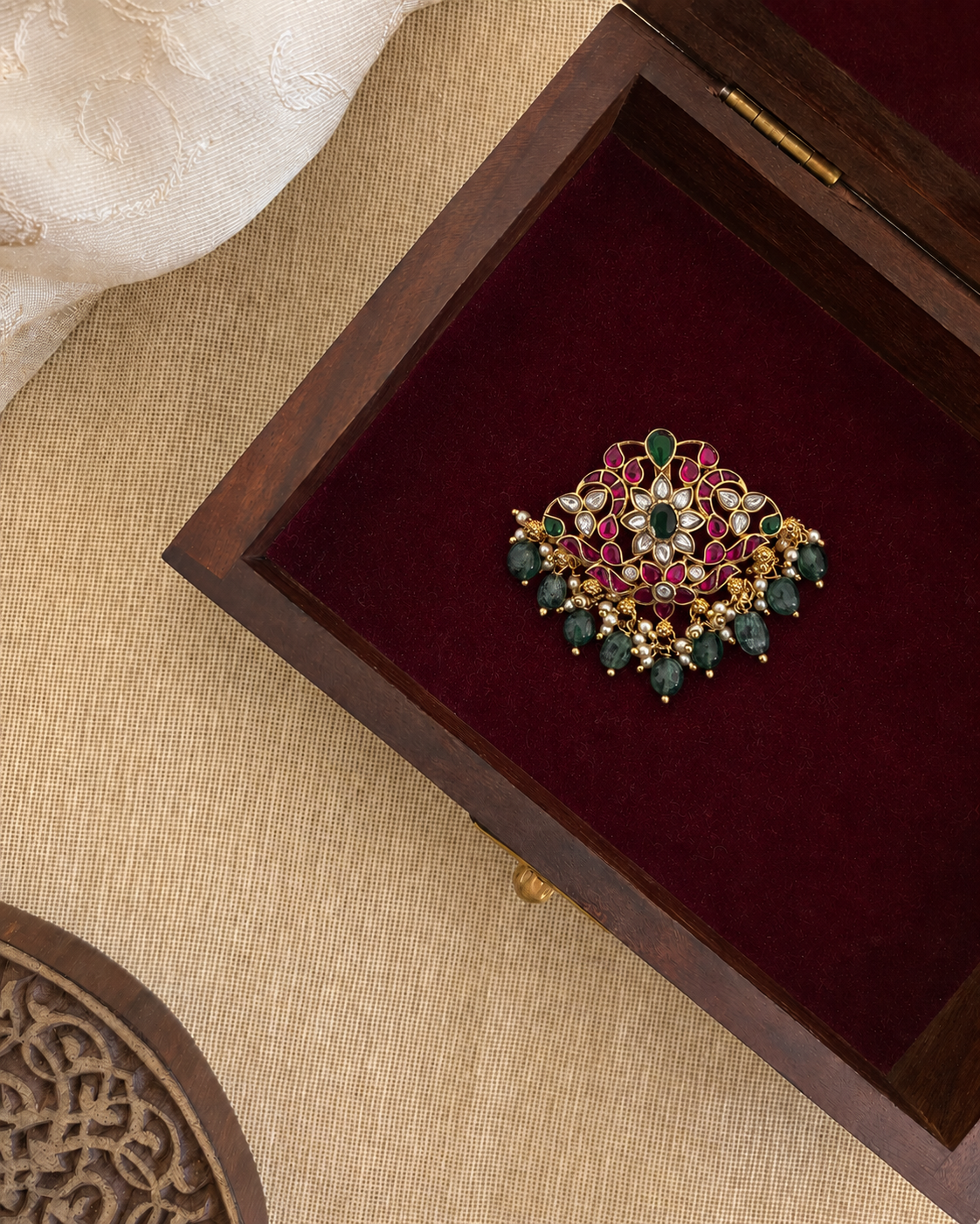 Jadau Kundan Minimal Floral Pendant | Handmade Gold Plated | HA387