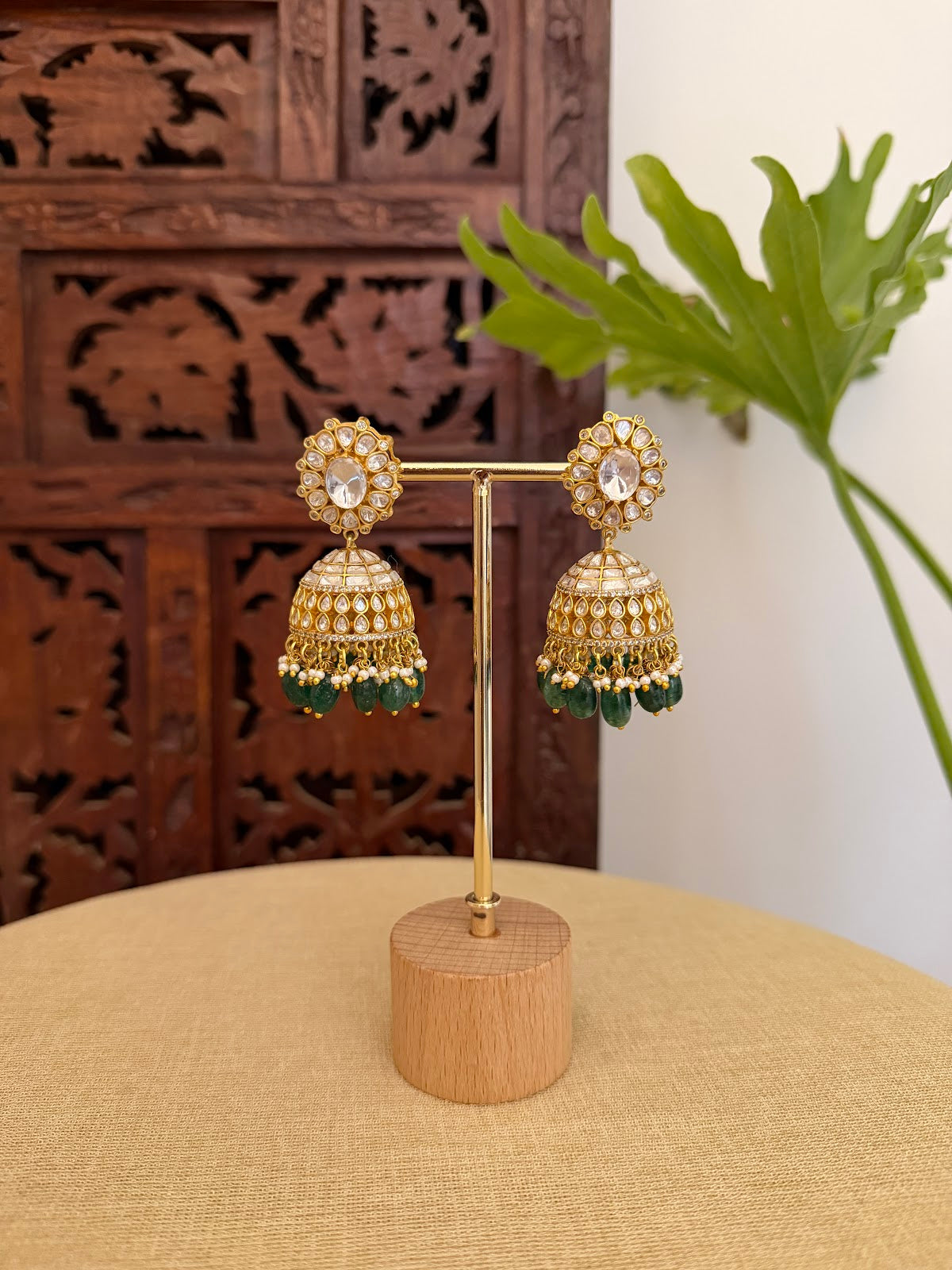 White Floral Jadau Kundan Jhumkas | ER418