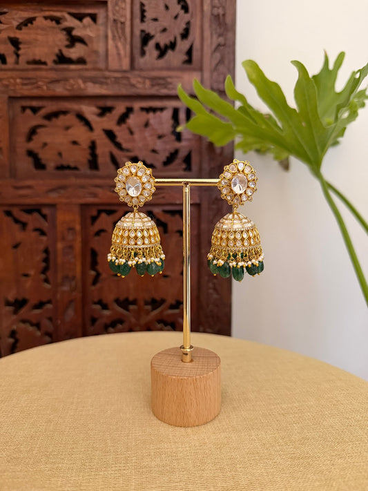 White Floral Jadau Kundan Jhumkas | ER418