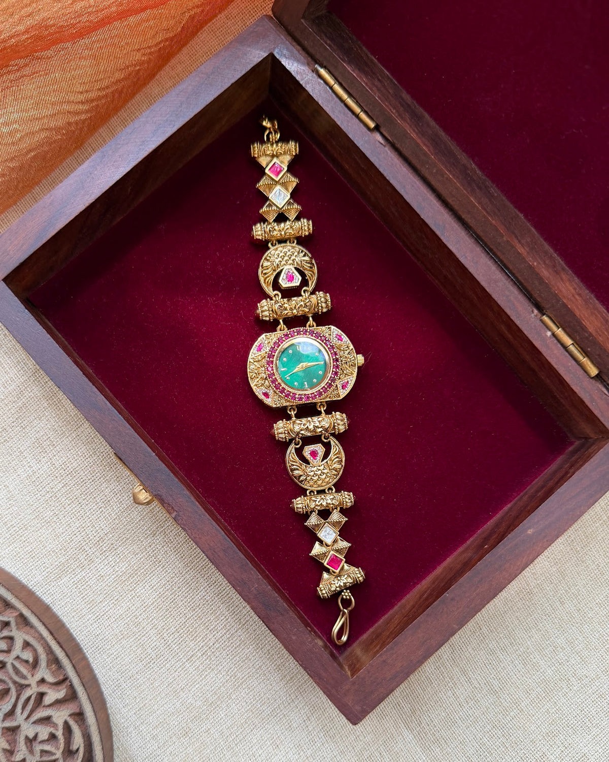 Traditional Pachi Kundan Designer Watch | Handmade Gold Plated | WA002