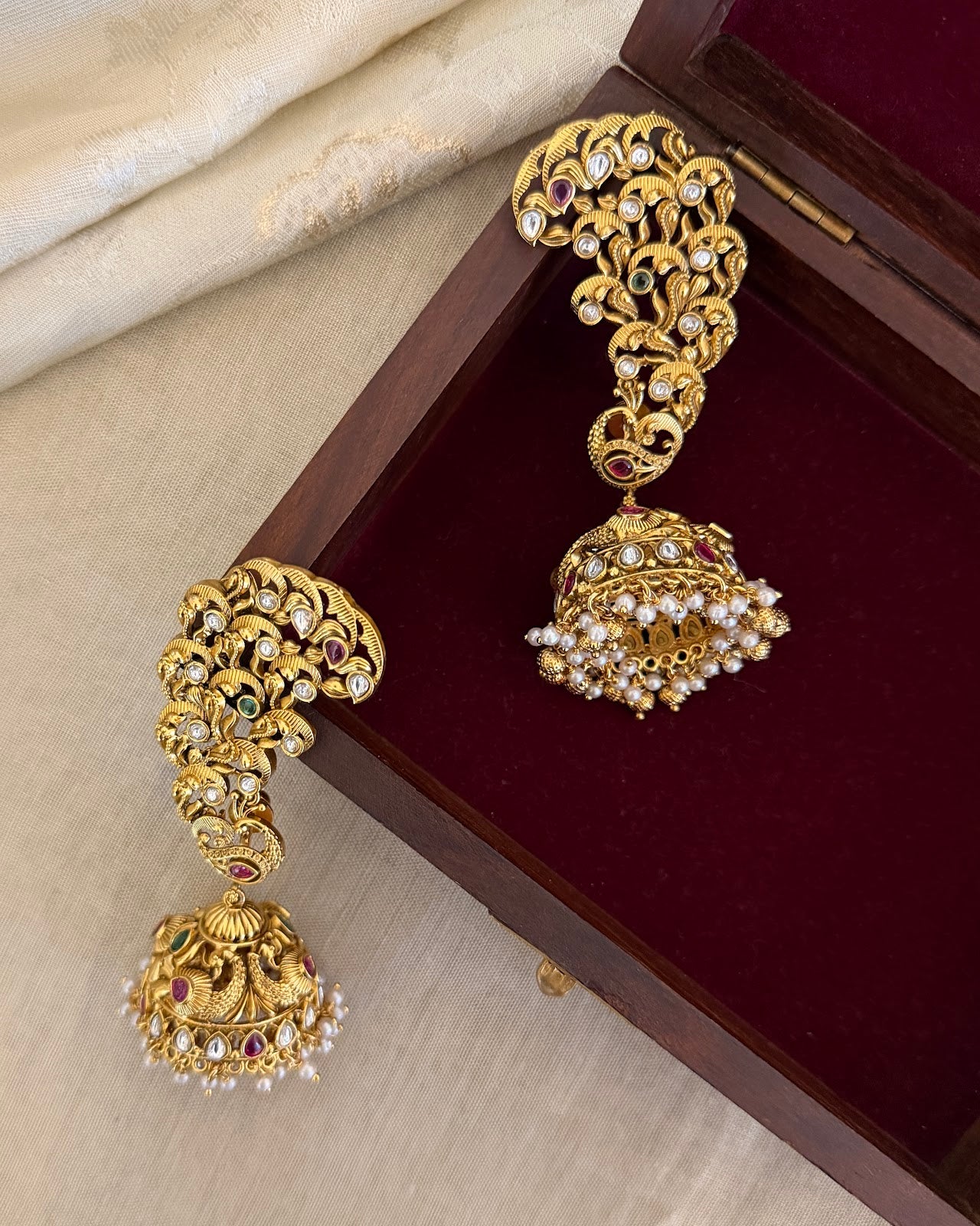 Regal Floral Kundan Ear Cuff Jhumkas ER403