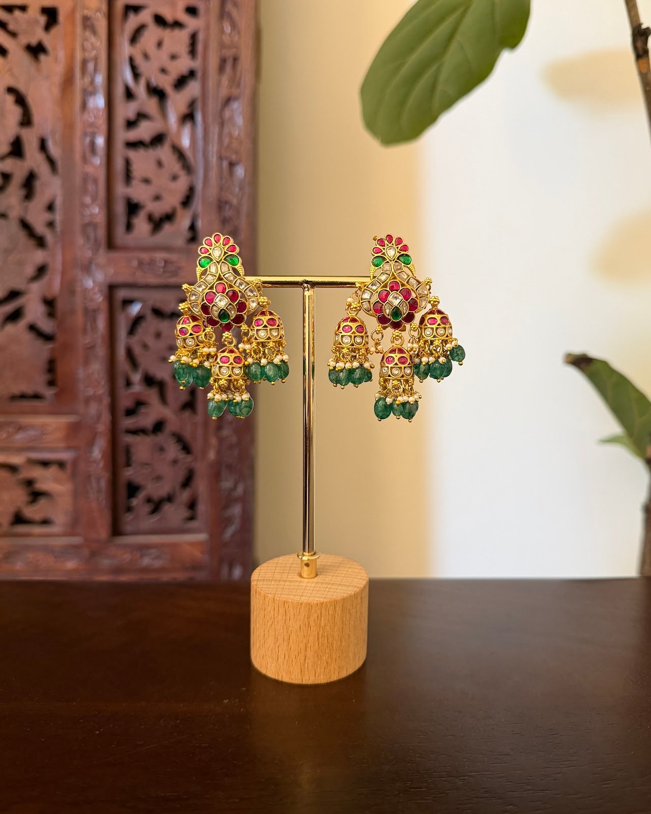 Jadau Kundan Peacock Jhumkas Earrings | Handmade Gold Plated | ER447