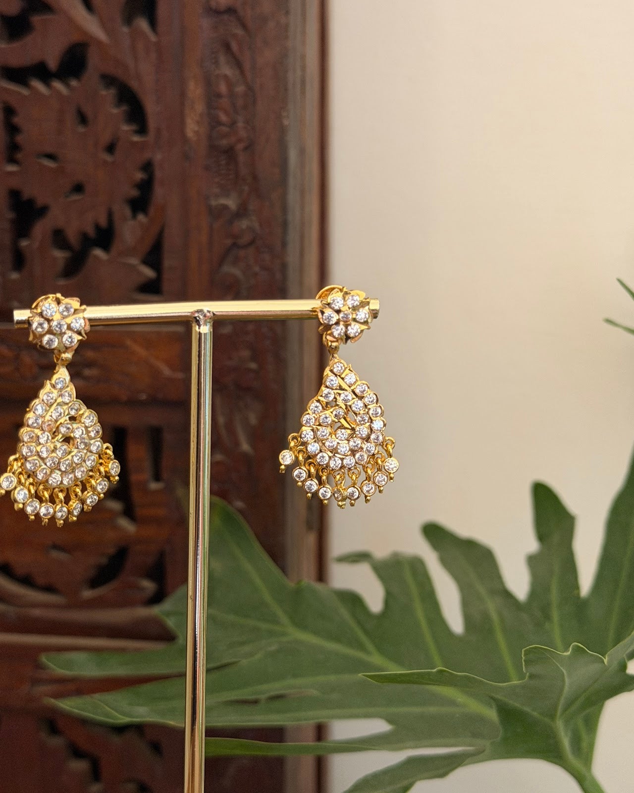 Vintage Peacock Impon Small Jhumkas White ER394