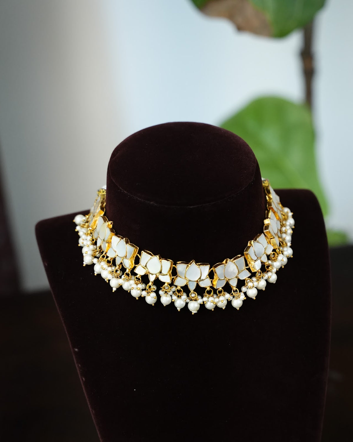 Mother of Pearls Lotus Necklace Set | Handmade  | NC897