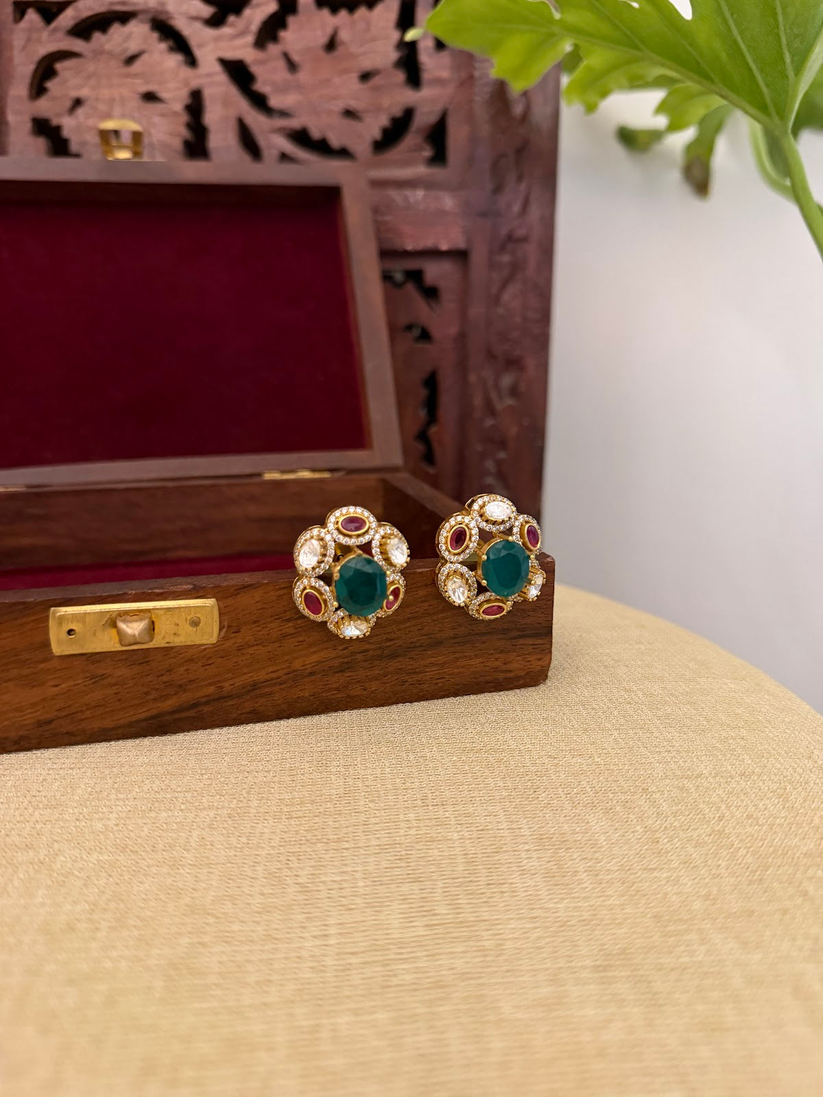 Ruby & Green Floral Stud Earrings | ER410