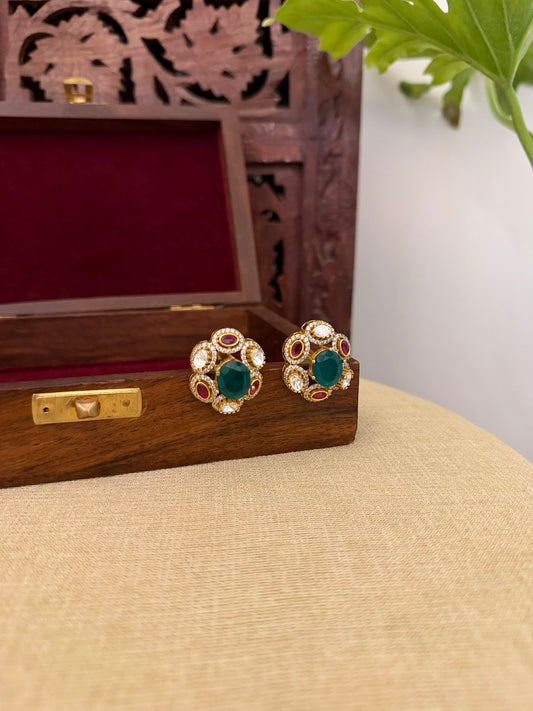 Ruby & Green Floral Stud Earrings | ER410
