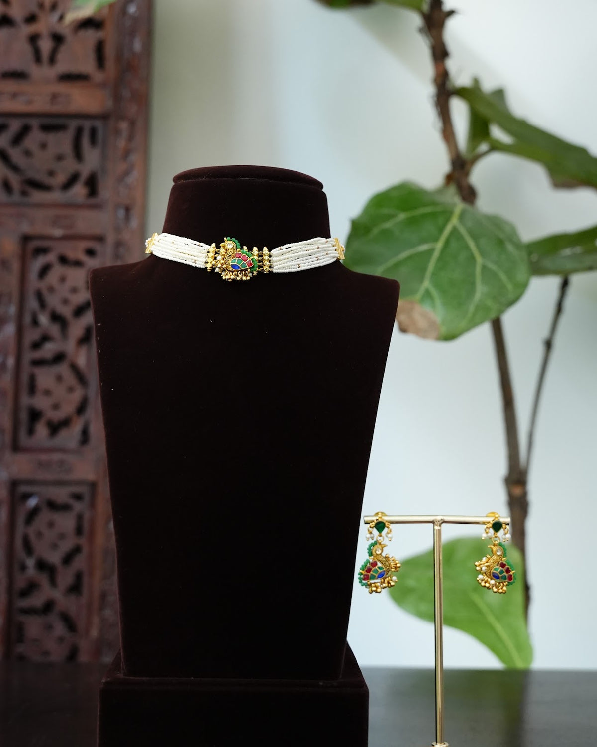 Swan Pearl Kundan Choker with Earrings for Kids | Handmade Gold Plated | NC899