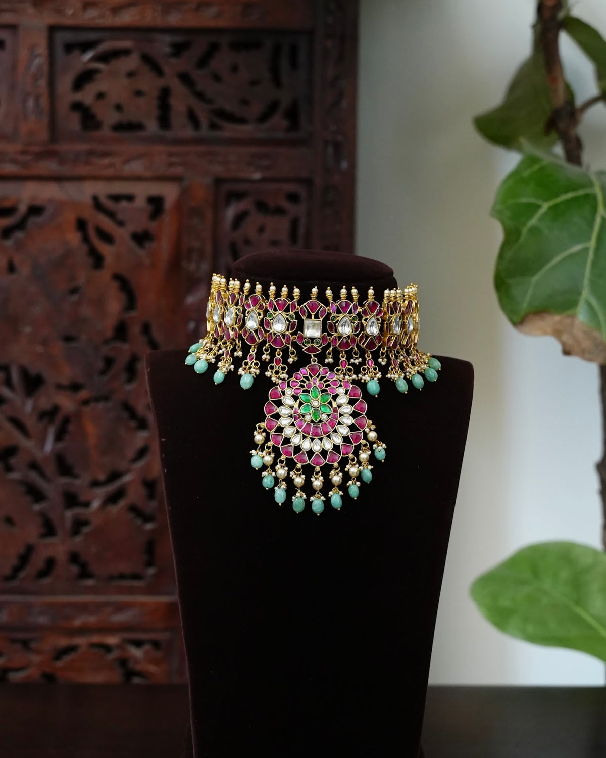 Jadau Kundan Imitation Necklace Set with Matching Earrings | Handmade Gold Plated | NC949