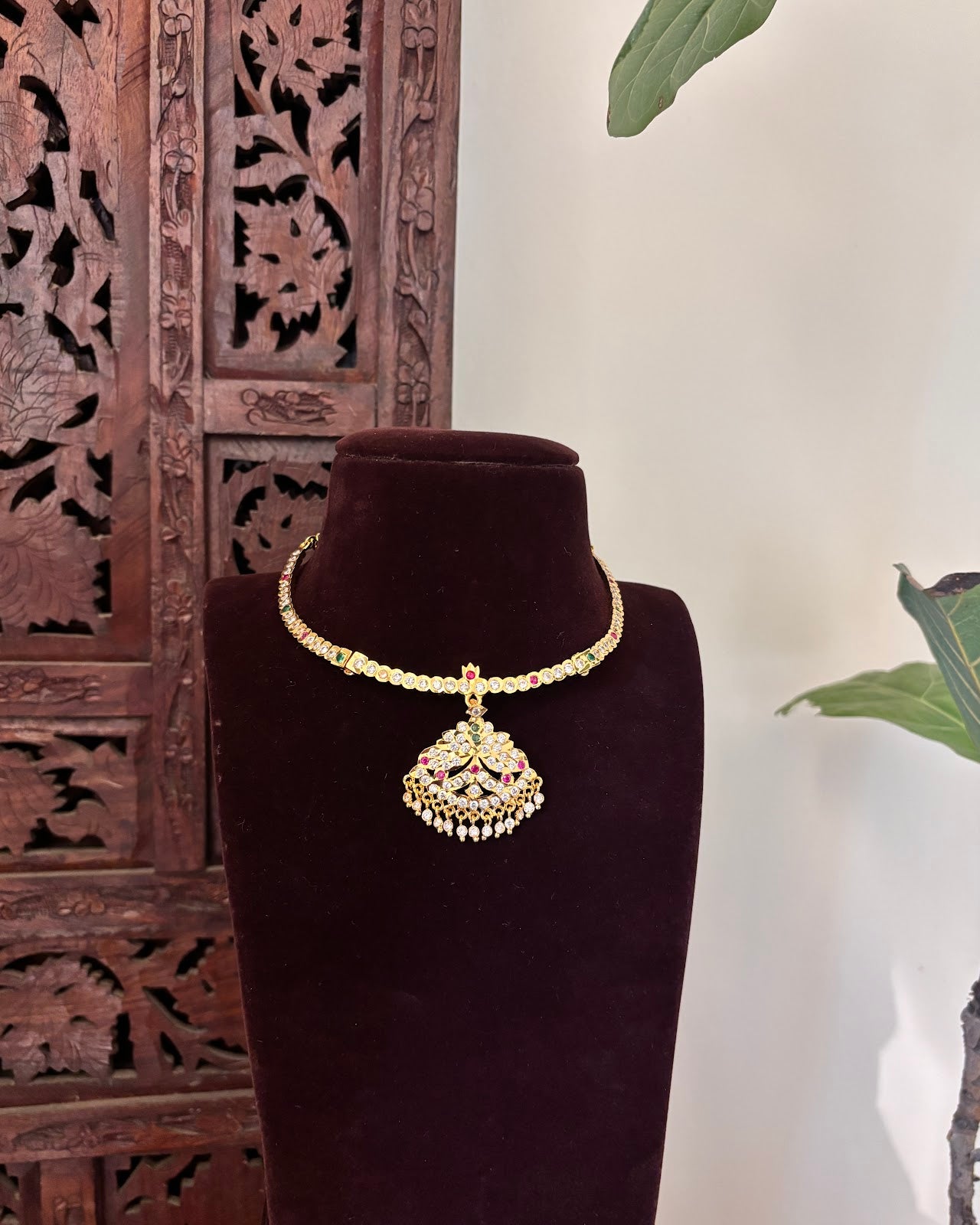 Vintage Impon Necklace – Multicolor | Handmade Gold Tone | NC799