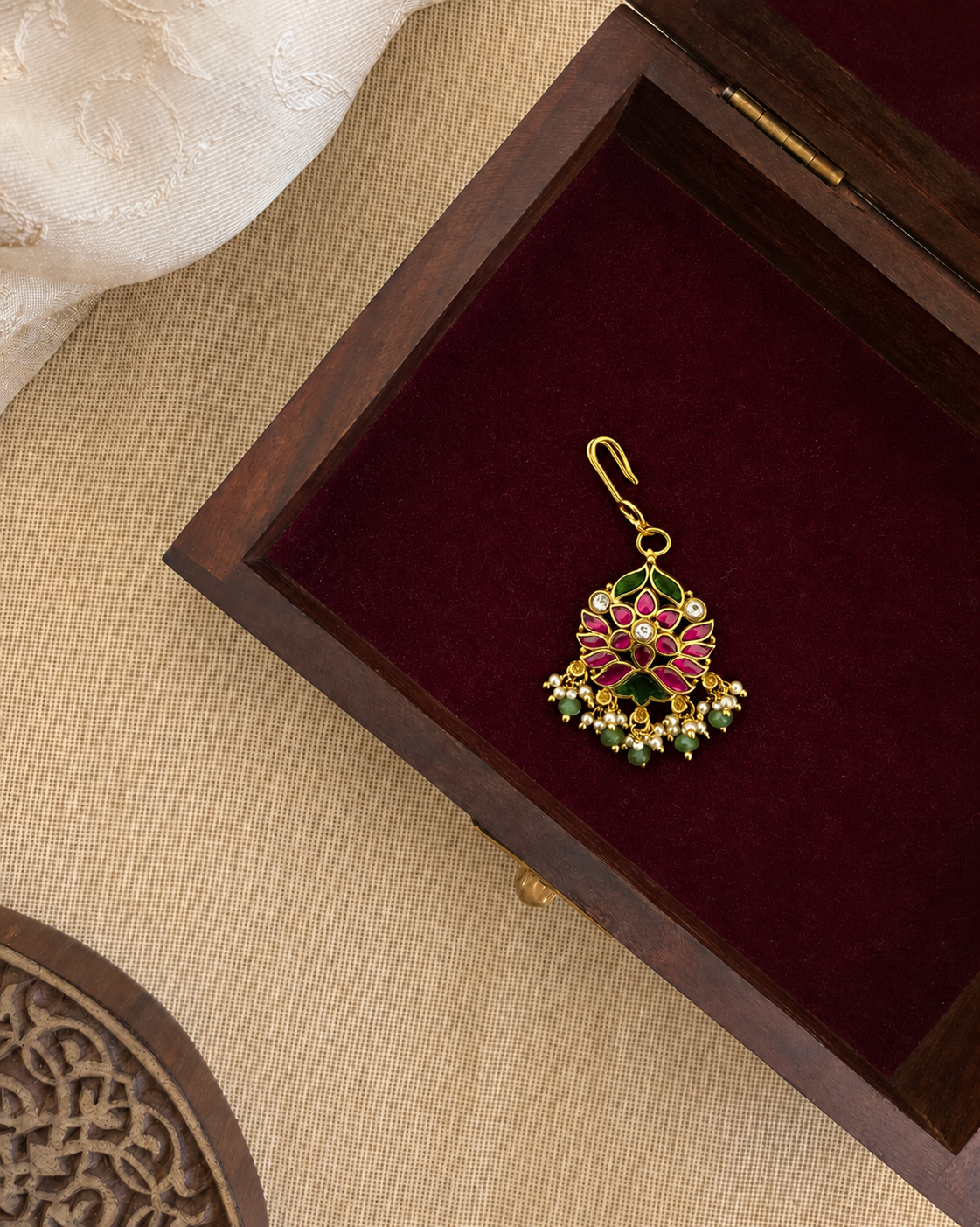 Jadau Kundan Minimal Floral Maang Tikka | Handmade Gold Plated | MT360