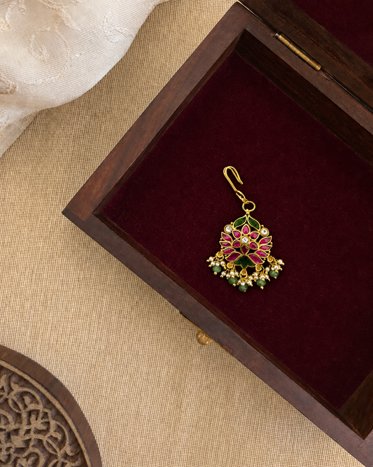 Jadau Kundan Minimal Floral Maang Tikka | Handmade Gold Plated | MT360