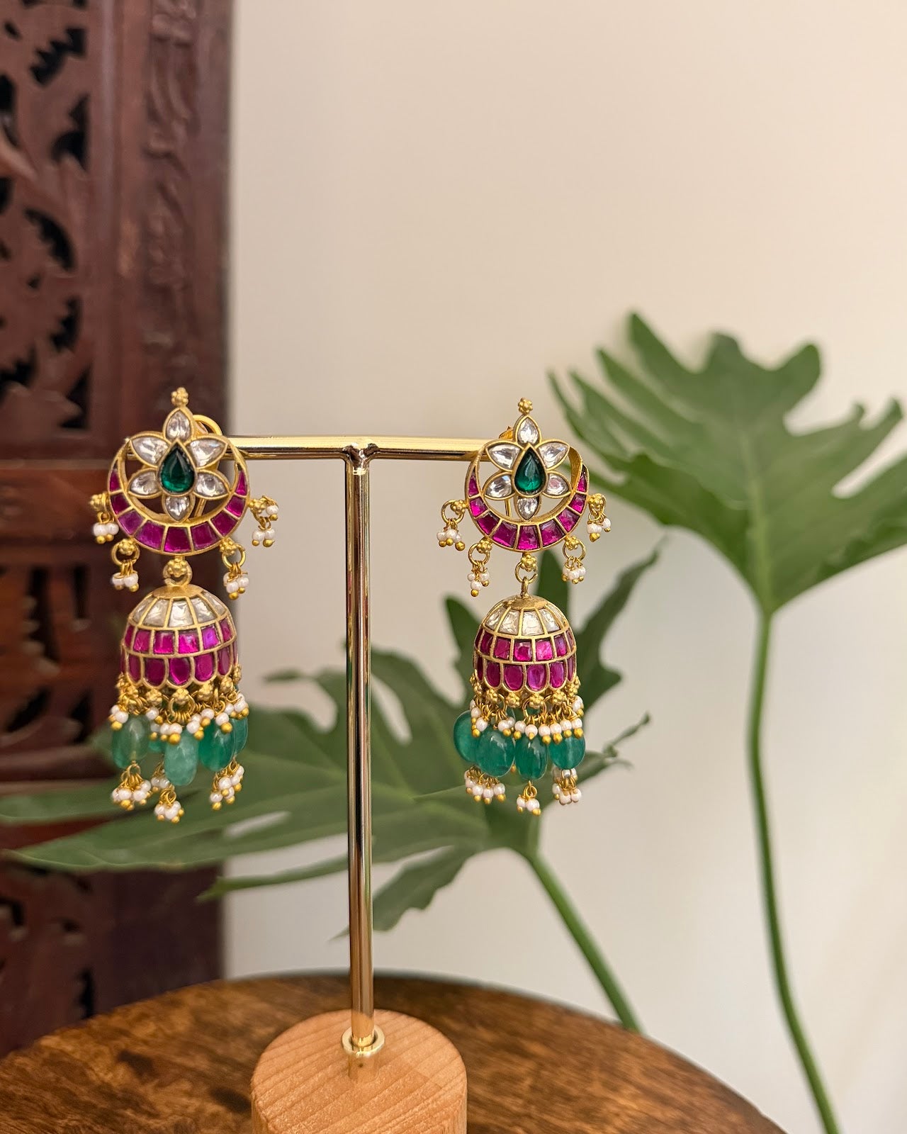 Multicolor Floral Jadau Kundan Jhumkas ER389