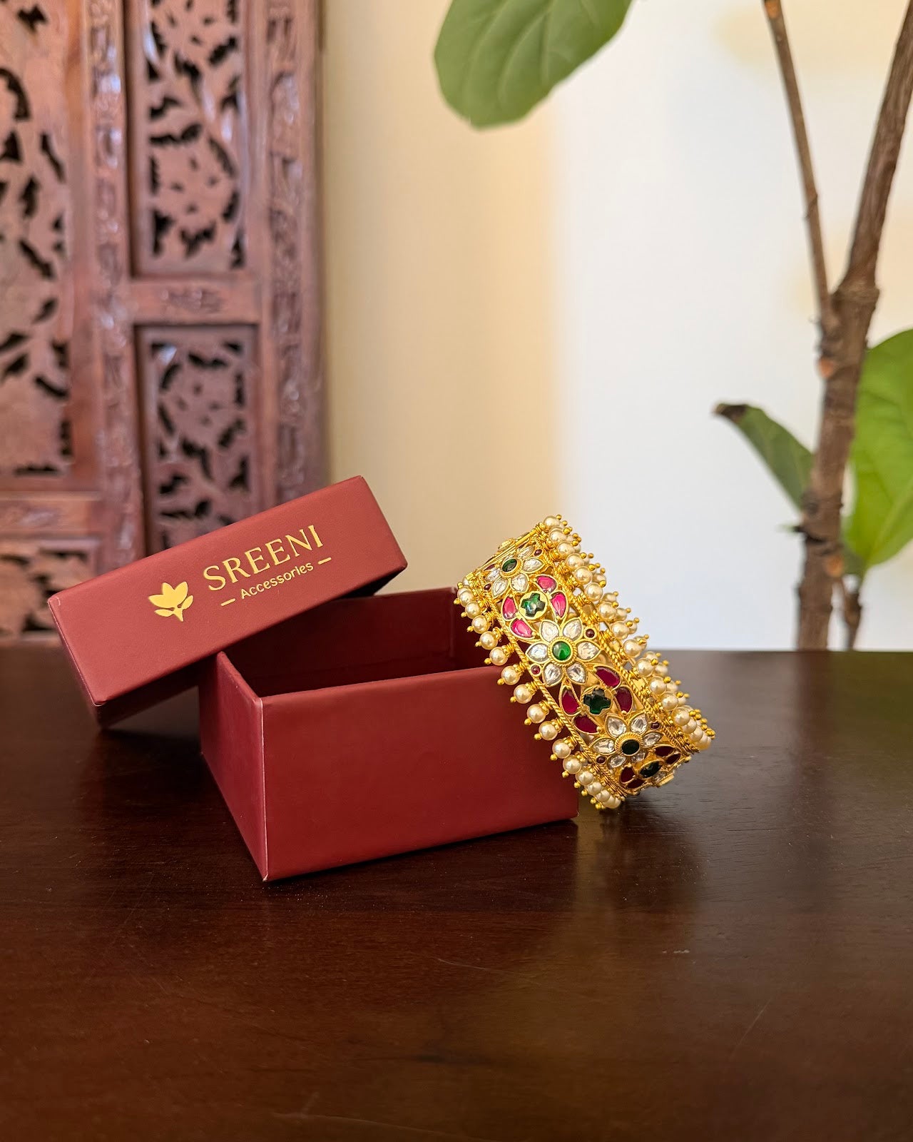 Jadau Kundan Statement Bangle with Pearl Detailing | Handmade Gold Plated | BA100 | BA101 | BA102