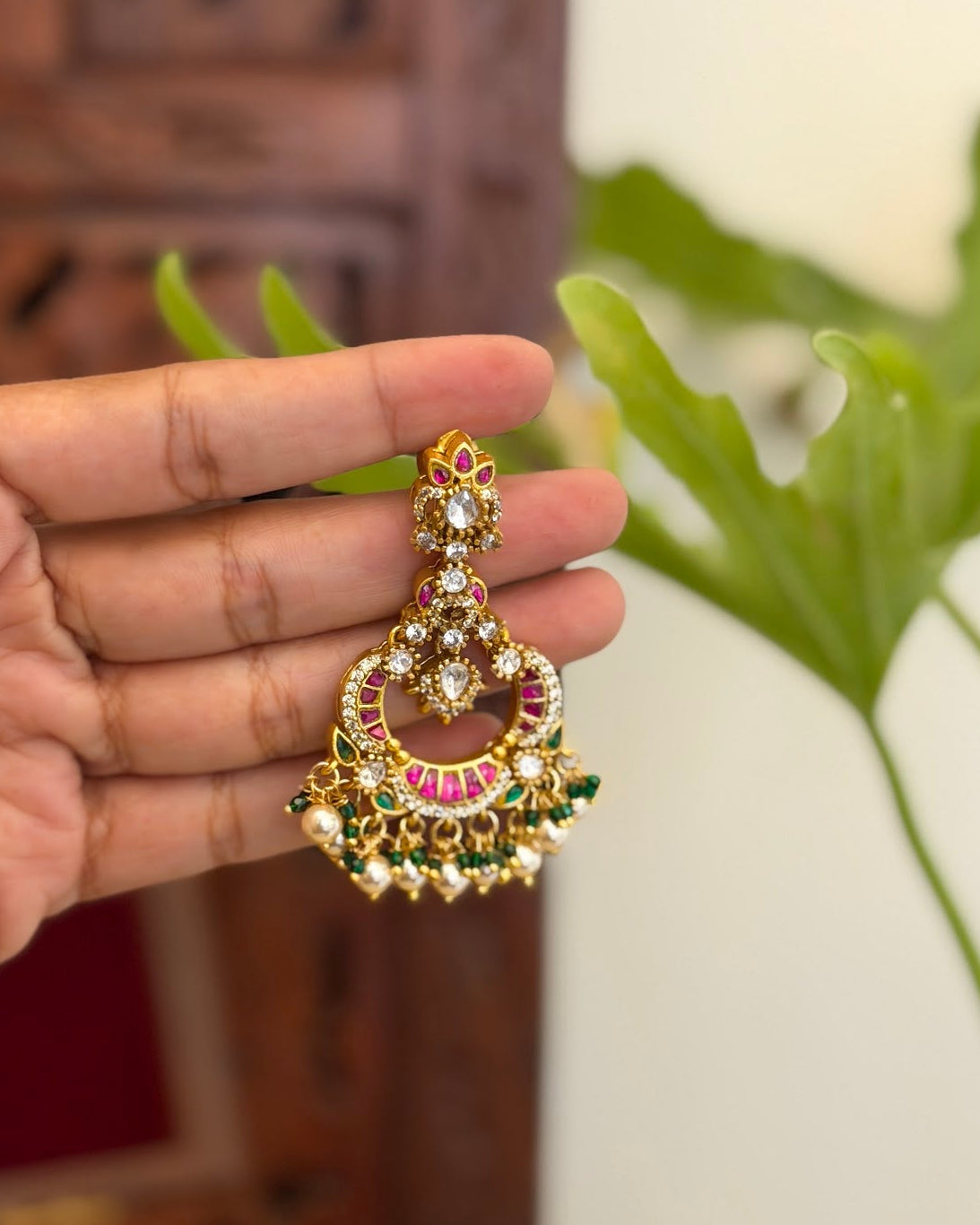 Multicolor Jadau Kundan Peacock Chandbali Earrings with Pearl Hangings | ER414