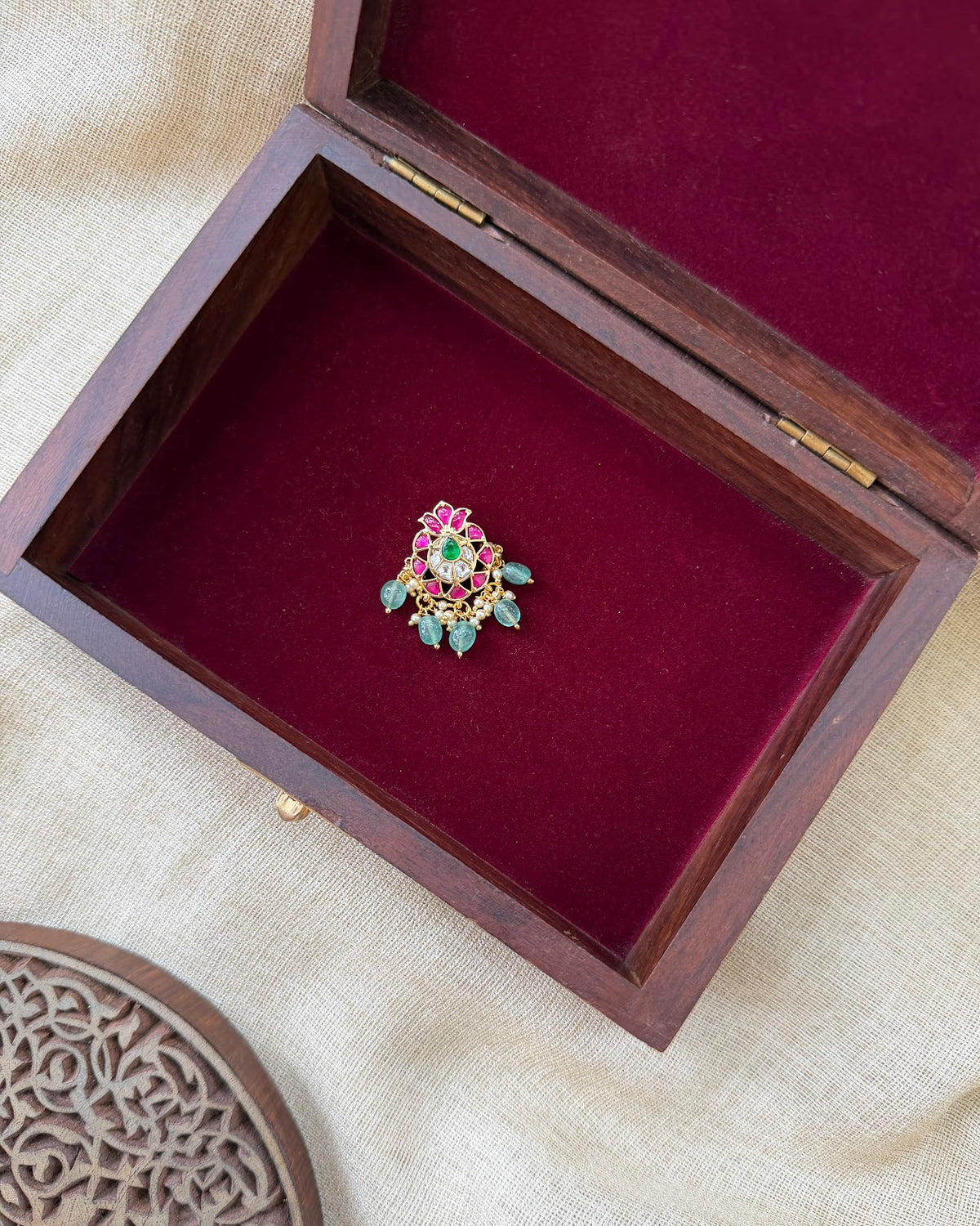 Multicolour Jadau Kundan Pendant with Fastening Loop HA415