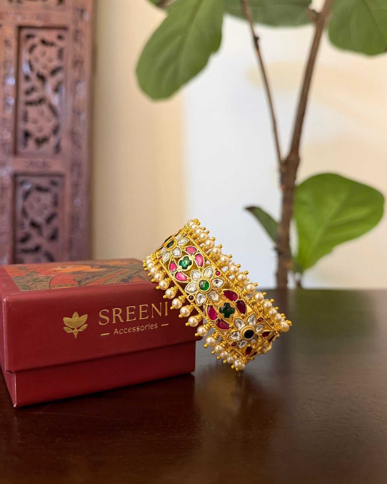 Jadau Kundan Statement Bangle with Pearl Detailing | Handmade Gold Plated | BA100 | BA101 | BA102