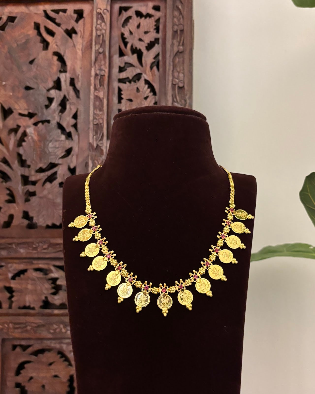 Lakshmi Kaasu Necklace | Antique Gold Finish | Handmade Gold Plated | NC755