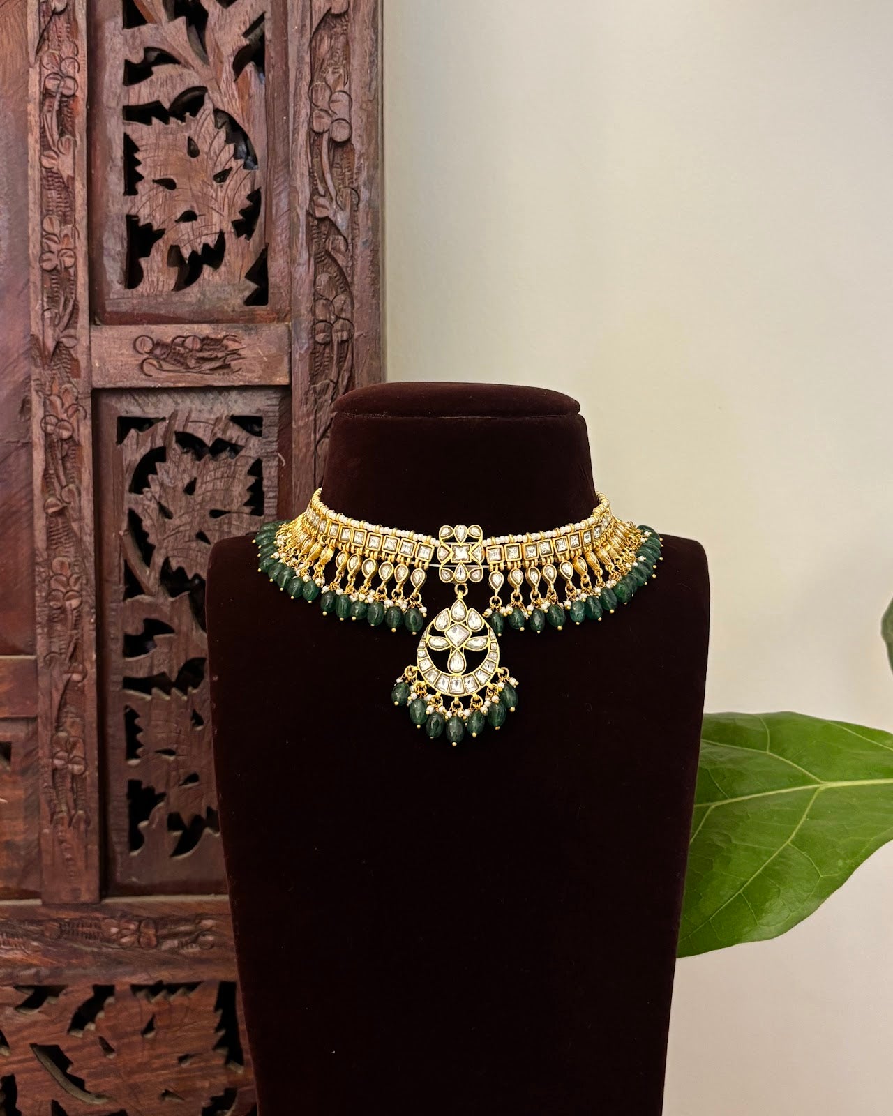 Jadau Kundan Statement Choker Necklace | White | Handmade Gold Plated | NC773