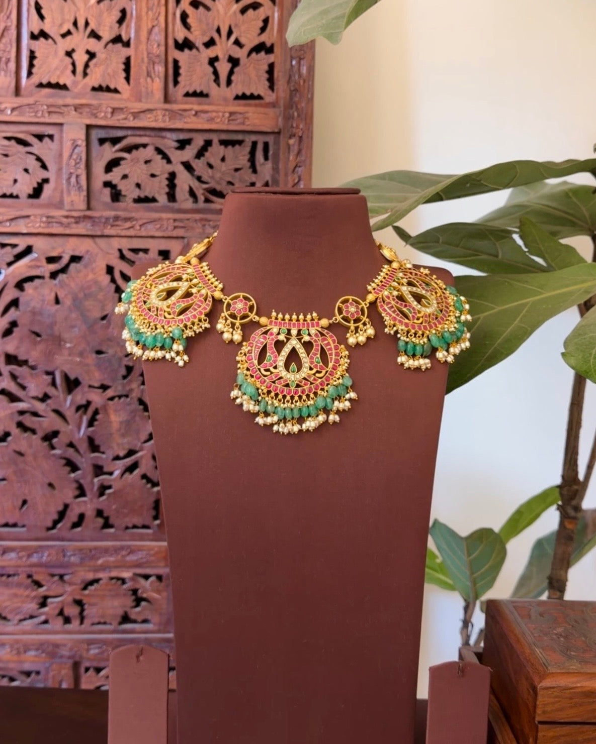 Statement Jadau Kundan Peacock Necklace | Handmade Gold Plated | NC740