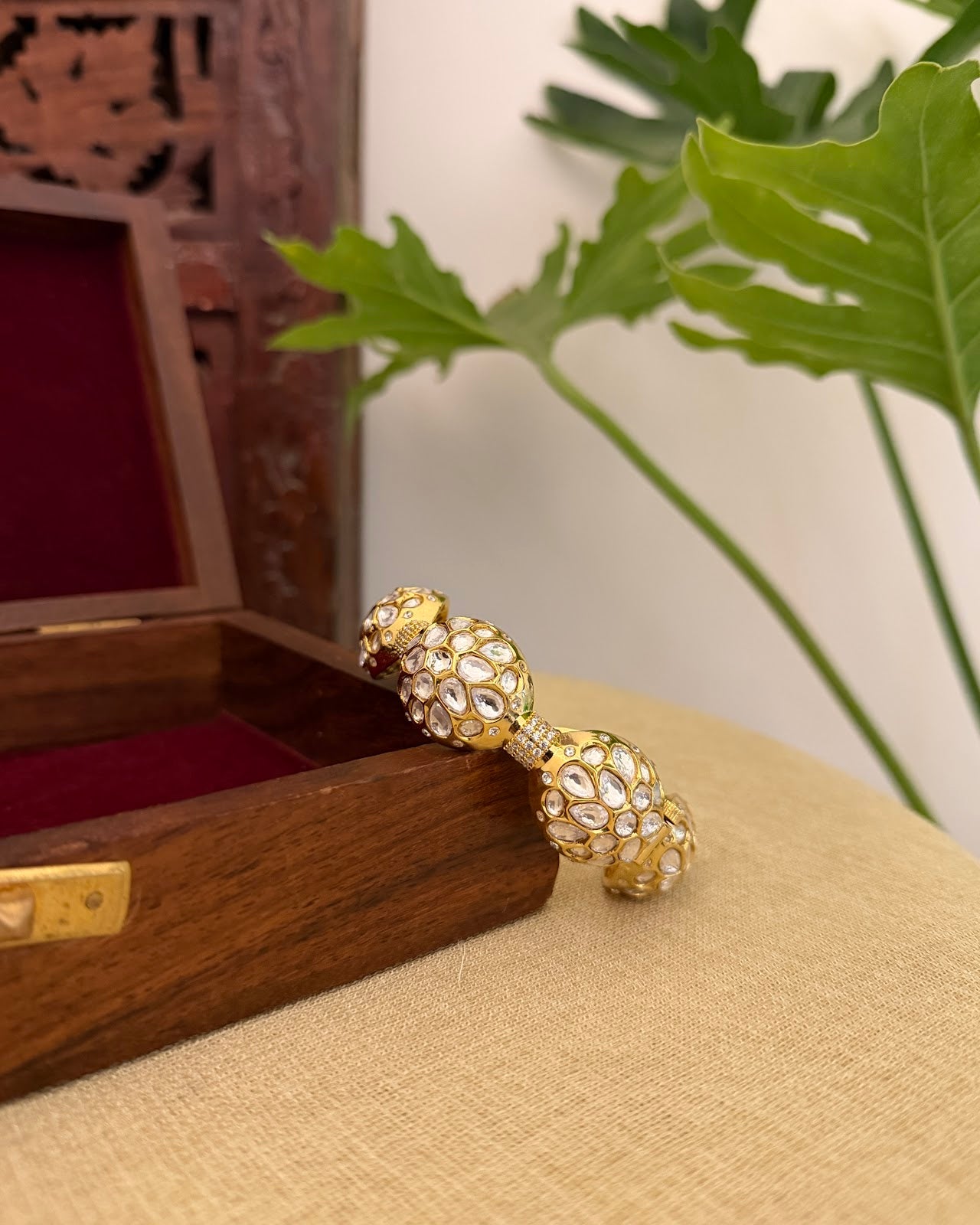 White Stone Jadau Kundan Bangles Gold Plated BA93