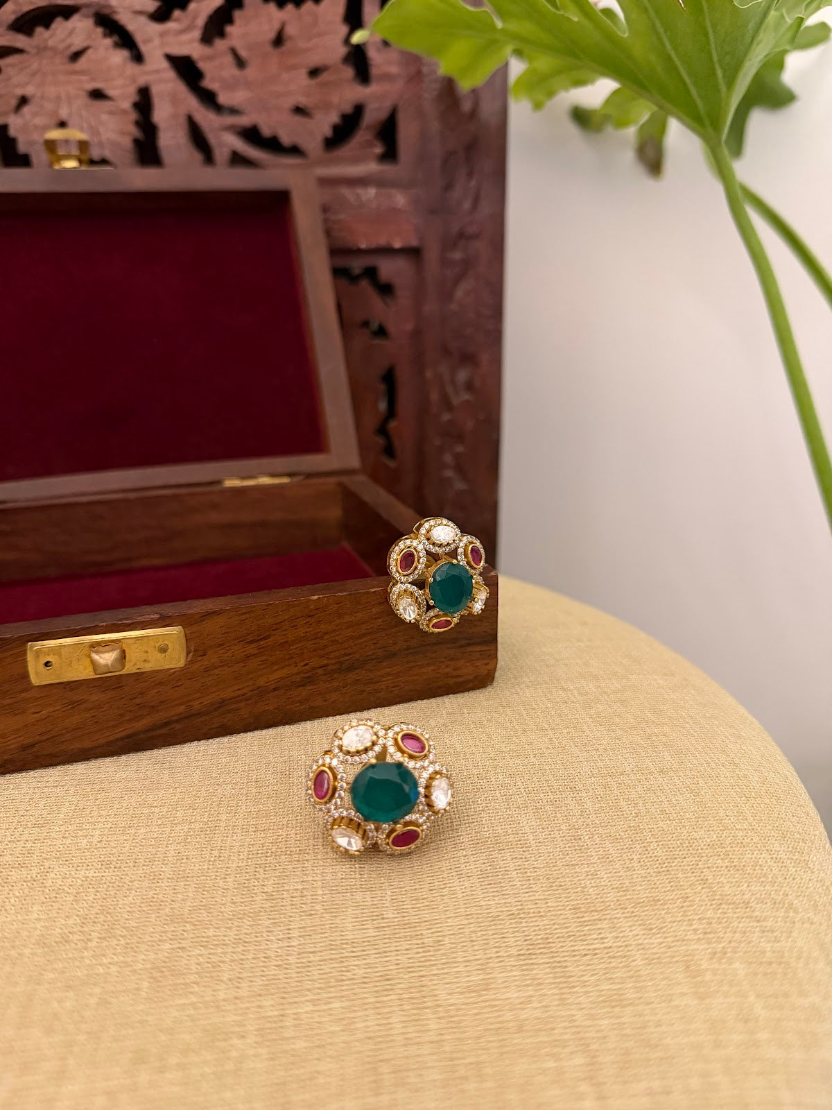 Ruby & Green Floral Stud Earrings | ER410