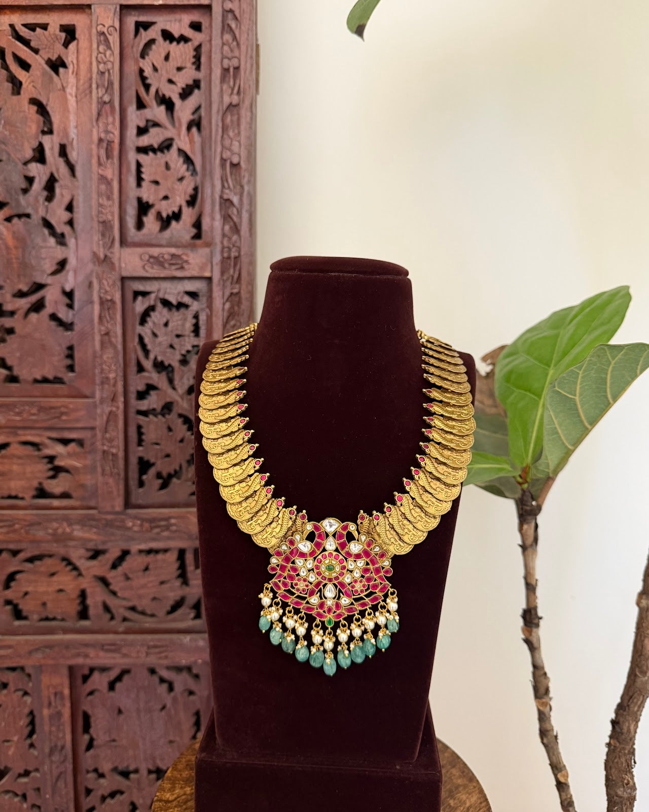 Royal Antique Peacock Kundan Kaasu Necklace | Handmade | NC789