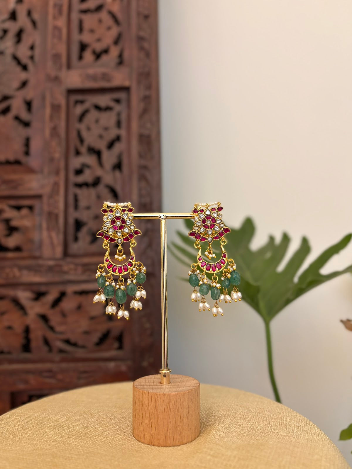 Multicolor Floral Jadau Kundan Jhumkas with Pearl Hangings | Handmade Gold Plated | ER434