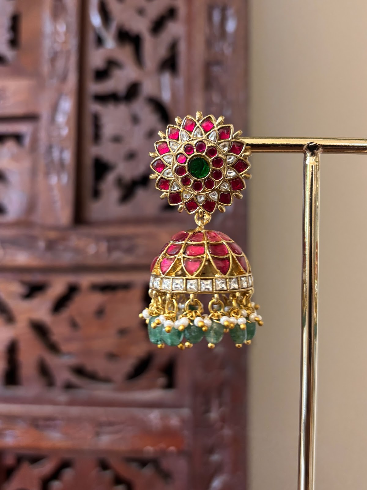 Multicolor Floral Jadau Kundan Jhumkas ER510