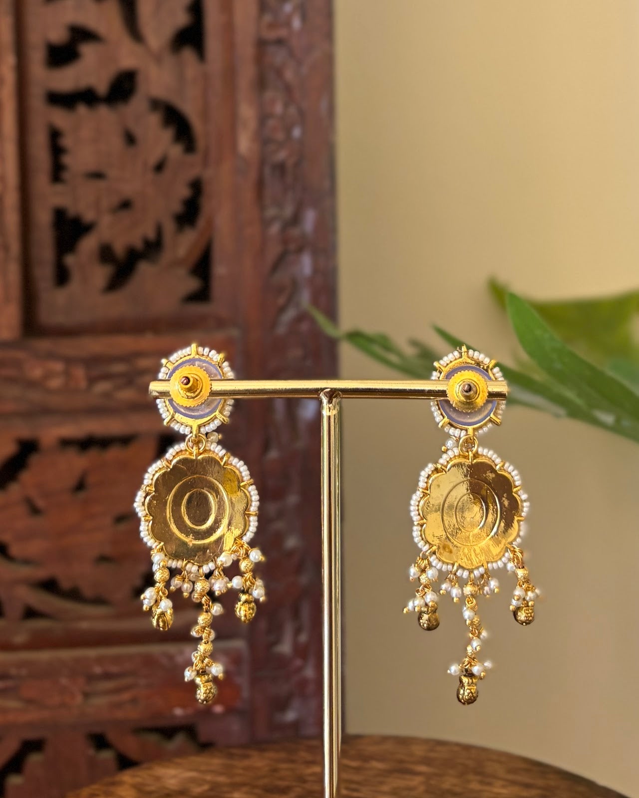 Floral Jadau Kundan Jhumkas With Pearl Hanging | Ruby & White | Handmade Gold Plated | ER440