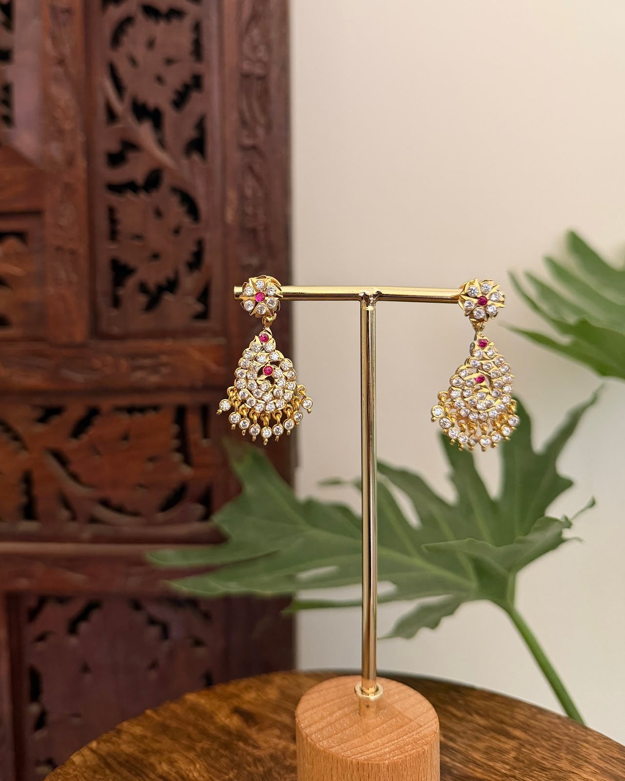 Vintage Peacock Impon Small Jhumkas White Ruby ER393