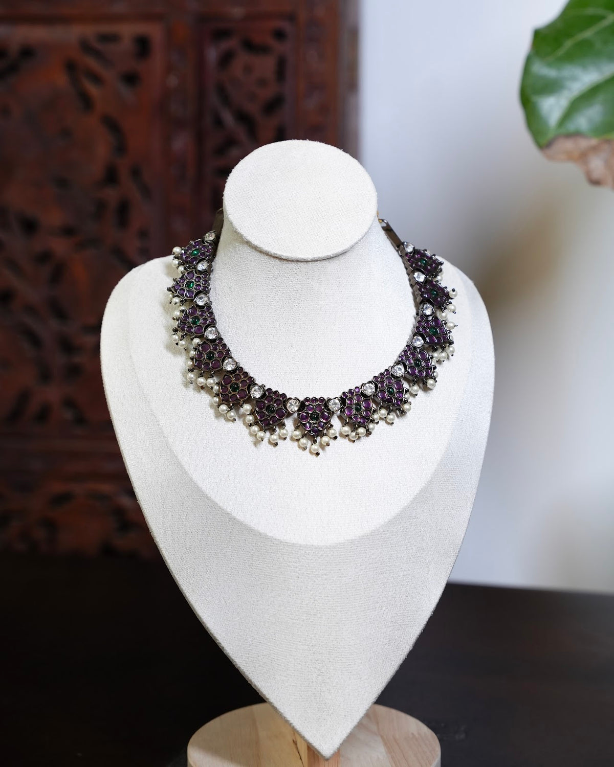 Vintage Black Oxidised Jewellery with Kemp Stones & Pearl Beads | NC915