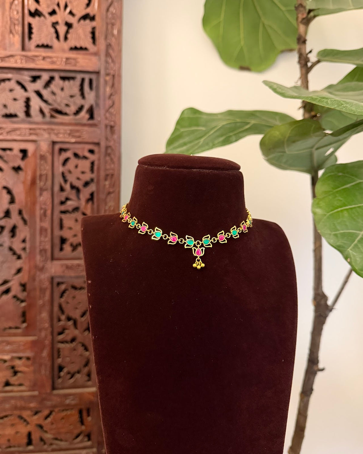 Multicolour Lotus Kundan Necklace with Earrings | Floral Design | Handmade Gold Plated | NC852