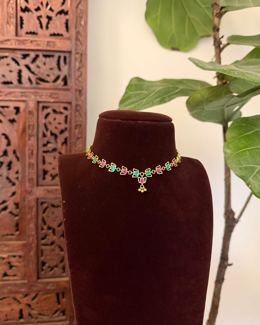 Multicolour Lotus Kundan Necklace with Earrings | Floral Design | Handmade Gold Plated | NC852