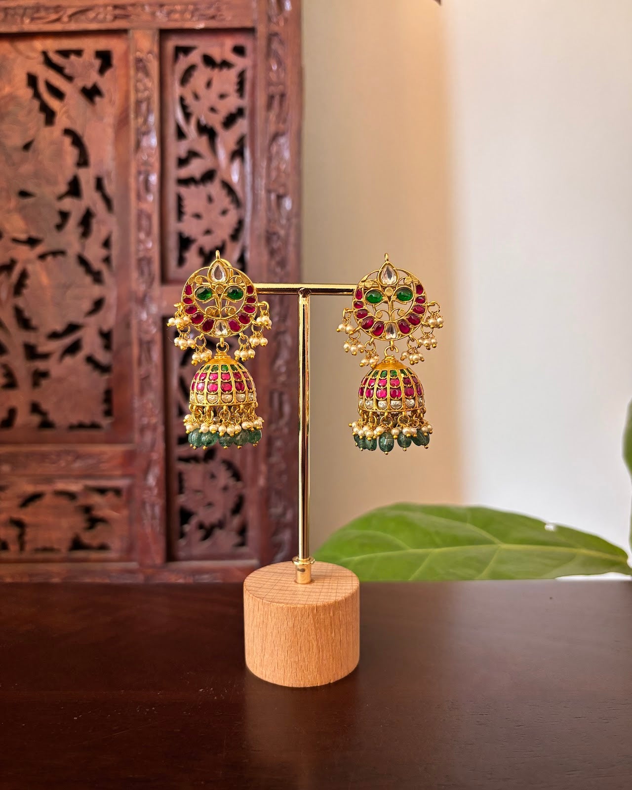 Regal Bloom Jadau Jhumkas with Pearl Drops | Handcrafted Gold-Plated | ER493