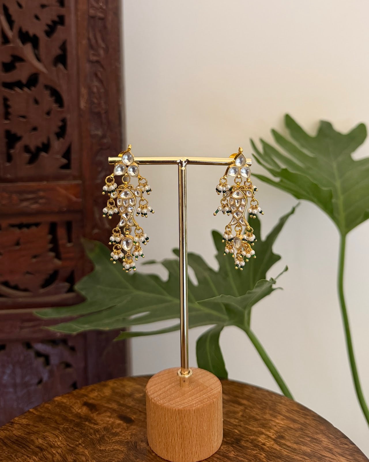 White Floral Jadau Kundan Jhumkas Pearl Drop ER388