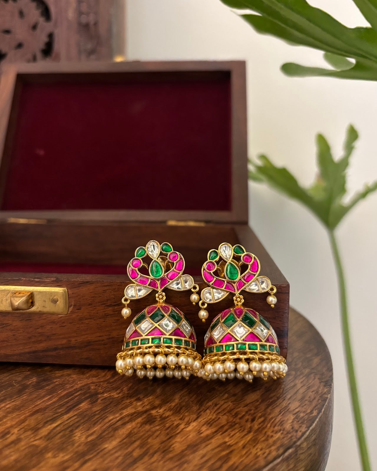 Multicolor Floral Jadau Kundan Jhumkas | ER407