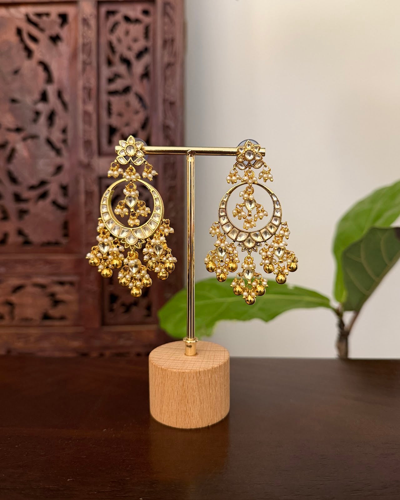 Kundan Chandbali White Earrings | Handmade Gold Plated | ER454