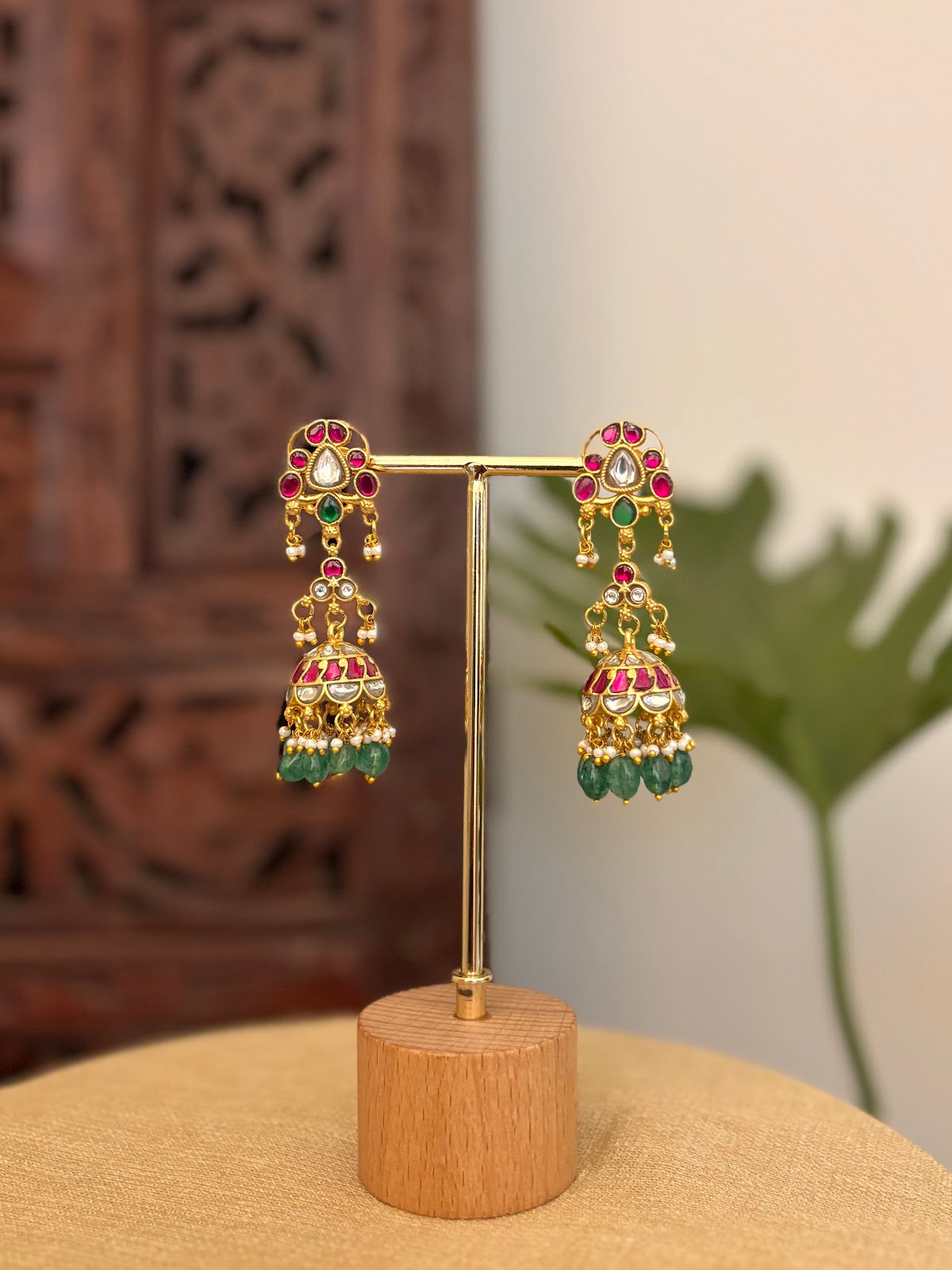 Heritage Floral Jadau Earrings | Handmade Gold Plated | ER435