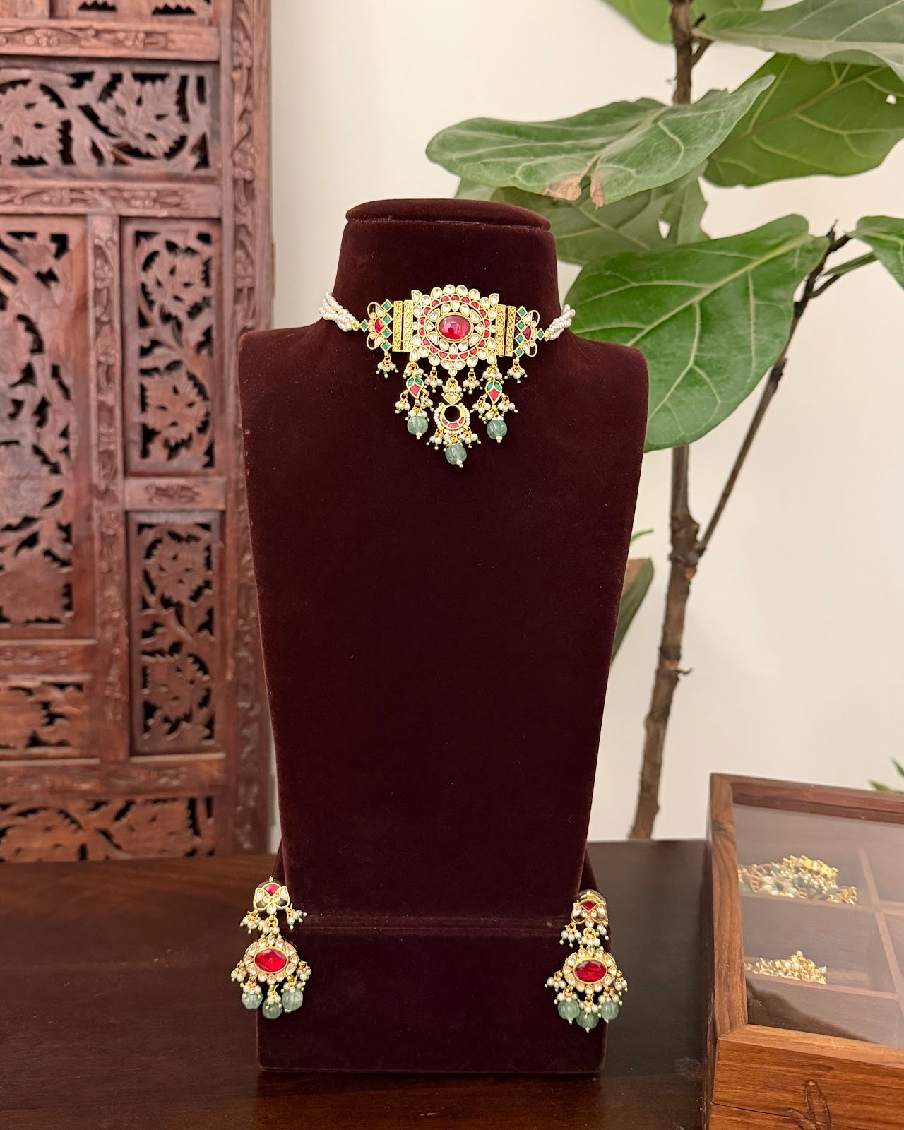 Goldplated Kundan Floral Choker with Earrings | Handmade Gold Plated | NC768