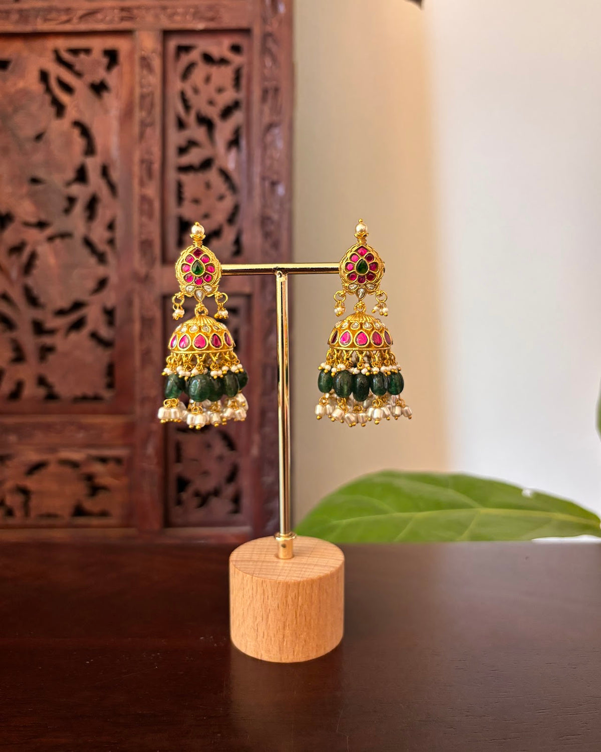 Royal Jadau Kundan Pear Drop Jhumkas | Handmade Gold Plated | ER485