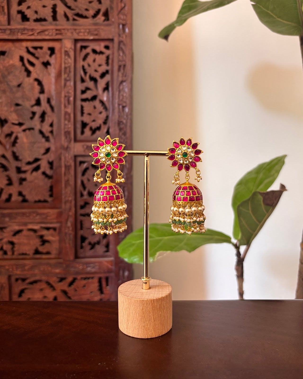 Heritage Floral Jadau Jhumkas | Handmade Gold Plated | ER461