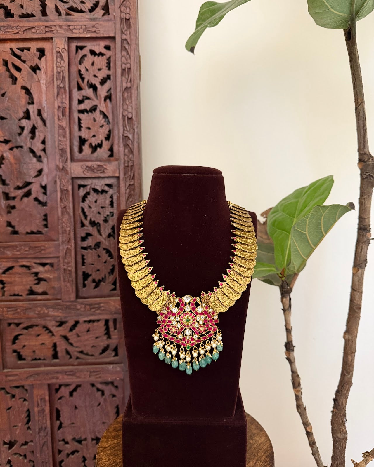 Royal Antique Peacock Kundan Kaasu Necklace | Handmade | NC789